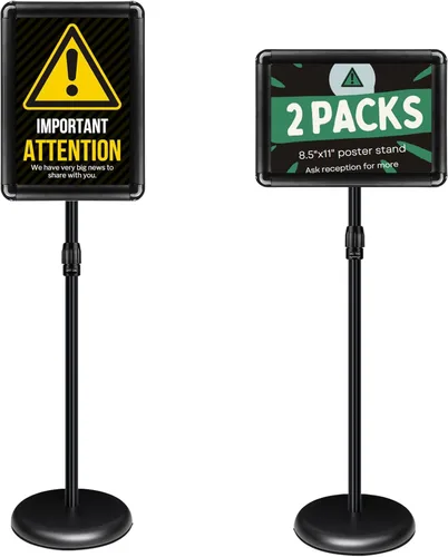 Miniatura 9 de Paquete de 6 soportes para letreros de pedestal de 11 x 17 pulgadas, soporte de exhibición ajustable para pedestal, soporte de aluminio para Negro