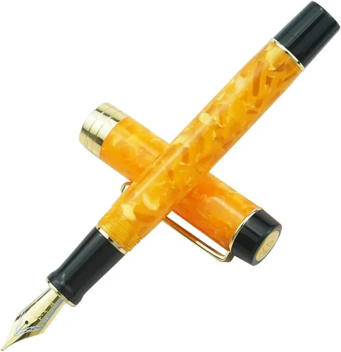 Miniatura 20 de Jinhao 100 - Pluma estilográfica de estilo clásico en celuloide, instrumento de escritura suave con punta #6, juego de pluma con convertidor