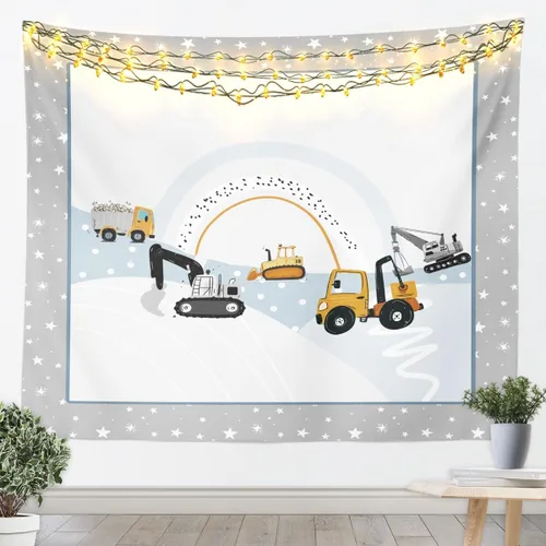 Miniatura 12 de Tapiz de dibujos animados para niños, equipo de vehículos de construcción, bonitos tapices de pared para niños, niñas, adultos, camión y tractor