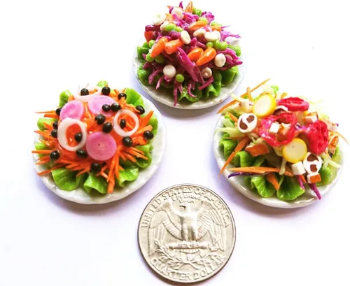 Miniatura 4 de 3 Ensalada Vegetariana Casa de muñecas Alimentos en miniatura, Comida diminuta, Coleccionables de muñecas, Comida para muñecas