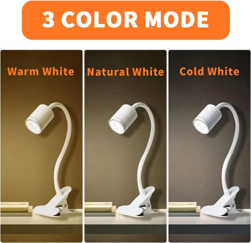 Miniatura 3 de Luz LED de 3 brillos con abrazadera, lámpara LED portátil de clip, clip USB en la lámpara de escritorio, luz de lectura nocturna de cuello de cisne