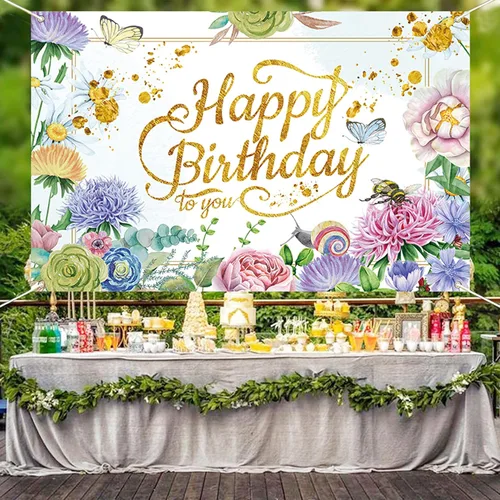 Miniatura 4 de Pancarta de fondo de fotografía de cumpleaños de jardín de flores rosas para decoración de fiesta de mujeres