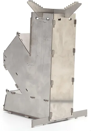 Miniatura 6 de Estufa de cohete para cocinar, estufa de cohete portátil de acero inoxidable para mochileros, mini estufa de leña desmontable resistente