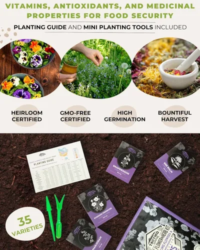 Miniatura 4 de Tactiko - Juego de 35 semillas comestibles de flores y hierbas, semillas cultivadas en Estados Unidos, semillas de polinización abierta sin OMG