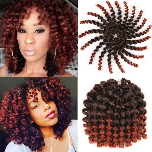 Miniatura 8 de Leeven Pelo corto de 8 pulgadas de Jamaica Bounce Wand Curl Crochet Hair Senegalese Twist sintético trenzado de pelo Ombre azul Jumpy Wand Curly