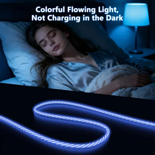 Miniatura 5 de Cable de carga con luz LED que fluye 3 en 1 Lightning/Type C/Micro USB brillante para automóvil para iPhone, cable de carga para automóvil azul