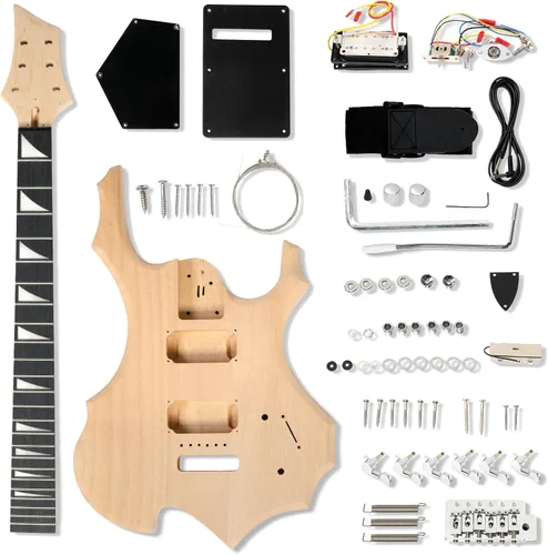 Miniatura 8 de Ktaxon Kit de guitarra DIY con cuerpo de caoba, kit de guitarra eléctrica de 6 cuerdas con cuello de arce y diseño clásico, fácil instalación