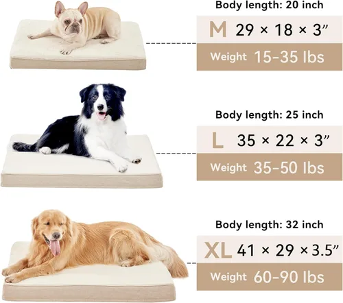 Miniatura 7 de WATANIYA PET Cama extragrande para perros, camas refrescantes para perros grandes, cama ortopédica lavable para mascotas para jaula con espuma Beige