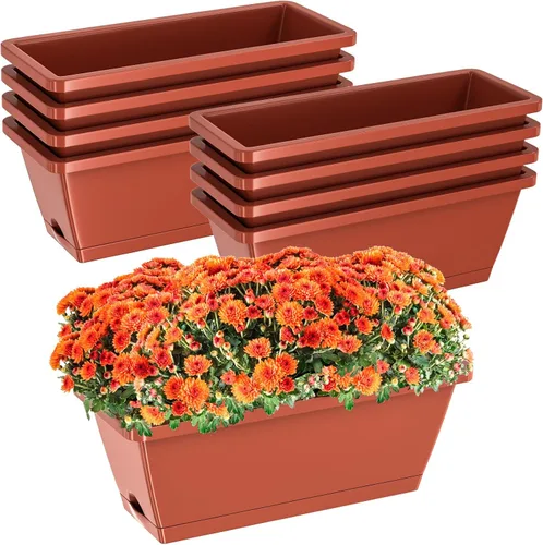 Miniatura 11 de Jardineras para jardinería doméstica, 8 unidades, 17 pulgadas de largo para alféizar de ventana al aire libre, cajas rectangulares de plástico