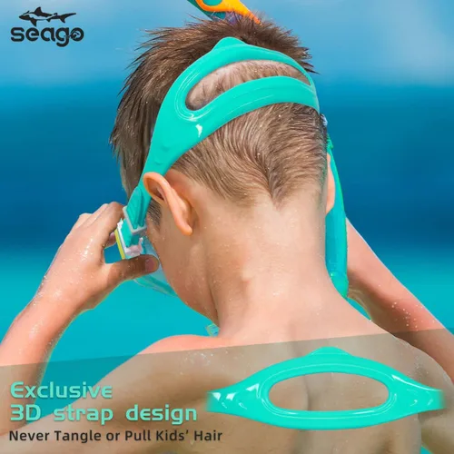 Miniatura 6 de Seago Gafas de natación para niños, máscara de buceo para jóvenes (5-15), antivaho 180° visión clara Azul(Mirrored Blue)
