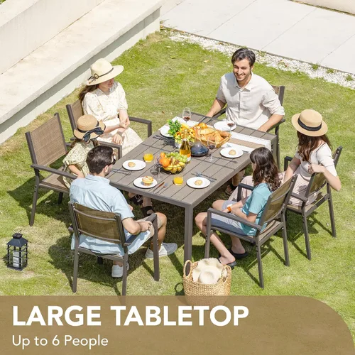 Miniatura 8 de Devoko Juego de comedor para patio, 7 piezas, muebles de exterior con mesa rectangular y 6 sillas apilables, juego de conversación familiar