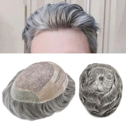 Miniatura 14 de LYRICAL HAIR Sistema de cabello humano Toupee de repuesto para hombre, monofilamento para hombre, postizo de polietileno PU, unidad de cabello