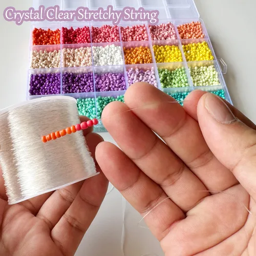 Miniatura 7 de Cuerda elástica de 0.5mm para pulseras, QBJAYTY 262 yardas, cuerda elástica transparente extensible para pulseras para cuentas de semillas, letras
