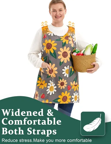 Miniatura 3 de Delantales de talla grande para mujer con bolsillos, delantales de algodón y lino, delantales para hornear, cocina, cocina Sun Flowers