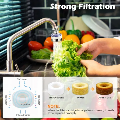 Miniatura 3 de Juego de 8 grifos de filtro de agua para fregadero, filtro giratorio de 360°, filtro de agua para fregadero de cocina, elimina fluoruro de cloro