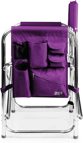 Miniatura 9 de PICNIC TIME Silla deportiva con mesa auxiliar, sillas de camping acolchadas plegables para adultos al aire libre con portavasos y panel de Púrpura