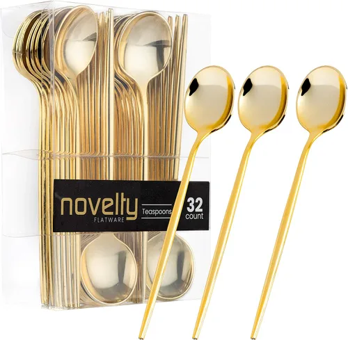 Miniatura 10 de Novedosos cubiertos modernos, cubiertos, cucharaditas de plástico desechables/cuchara de postre Luxury Gold 64
