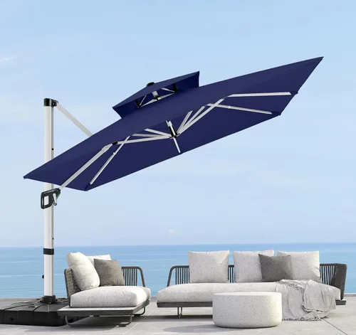 Miniatura 12 de ABCCANOPY Patio Umbrella Cantilever Double Top Outdoor Offset Umbrella with 360° Rotation
