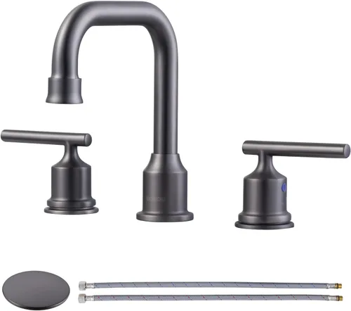 Miniatura 9 de WOWOW - Grifo de baño de diseño estándar de 8 pulgadas, 3 piezas para lavabo, llave mezcladora giratoria en 360 grados, acabado cromado, moderno