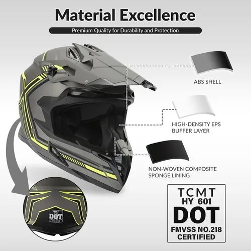 Miniatura 4 de TCMT Casco de motocicleta unisex para adultos, de cara completa, todoterreno, motocross, ATV, bicicleta de montaña, MX casco aprobado por DOT