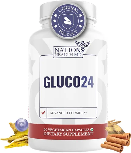 Gluco24 Suplemento de apoyo de azúcar en la sangre, suplementos avanzados de complejo de glucosa con berberina, canela de Ceilán y melón amargo,