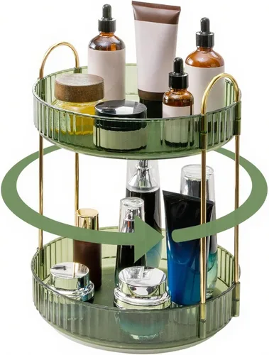 Miniatura 2 de INVSSENE - Organizador de maquillaje giratorio de 360°, soporte giratorio para baño, estante de almacenamiento para cosméticos de gran capacidad, se