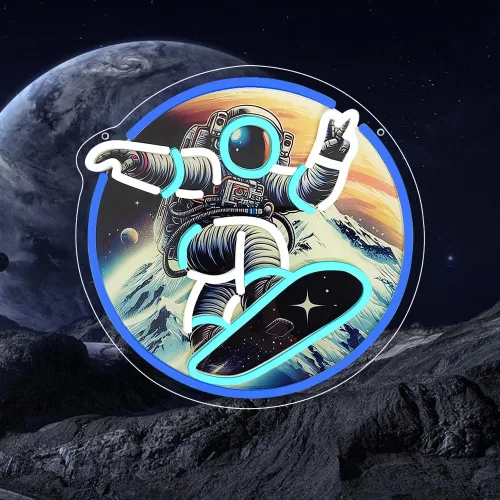 Miniatura 5 de Monopatín de astronauta, letrero de neón con impresión UV, letrero acrílico para decoración de pared, luz de neón para dormitorio, bar, cafetería