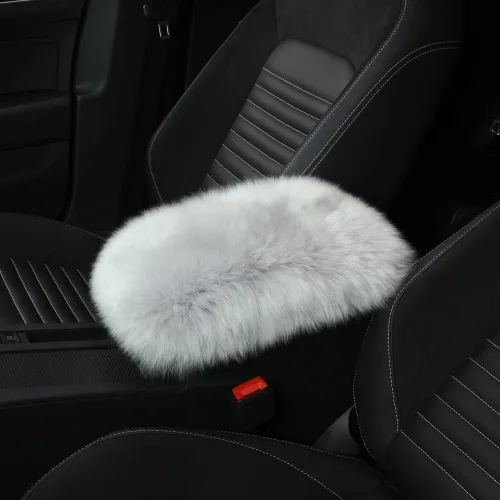 Miniatura 8 de IRIWOOL - Funda de reposabrazos de piel de oveja, cubierta de reposabrazos de auto, cojín suave de consola para coche, cubierta de consola central
