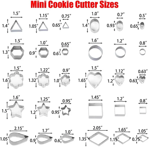 Miniatura 5 de Juego de 30 mini cortadores de galletas con caja, pequeños cortadores de arcilla polimérica de acero inoxidable para frutas y verduras para niños