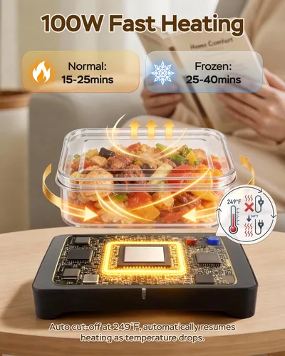 Miniatura 2 de Horno portátil, lonchera eléctrica de 100 W, calentador de alimentos, 3 en 1 12 V/24 V/110 V, lonchera térmica para automóvil, camión, oficina