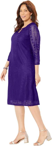 Miniatura 4 de Catherines Vestido de encaje de ganchillo con cuello de anillo pequeño para mujer en talla grande