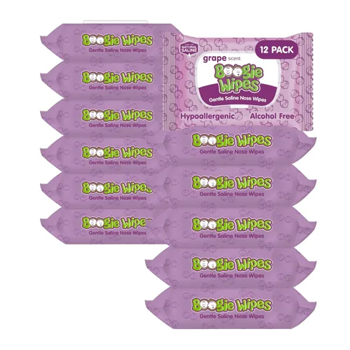 Miniatura 10 de Toallitas salinas para la nariz Boogie, para bebés y niños, cara, manos y cuerpo, hechas con vitamina E, aloe y solución salina natural, aroma a