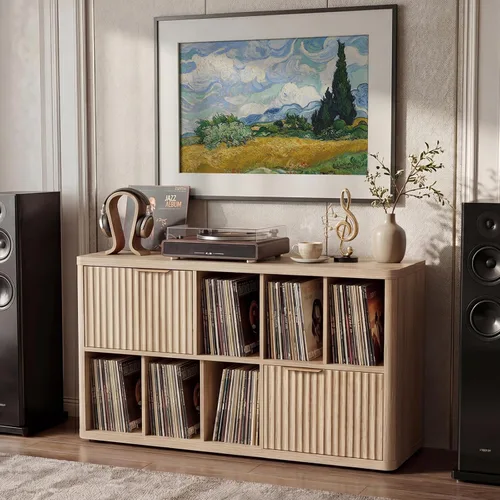 Miniatura 11 de LELELINKY Soporte grande para tocadiscos – Armario de discos de 39.5 pulgadas con almacenamiento de vinilo abierto con capacidad para hasta 400