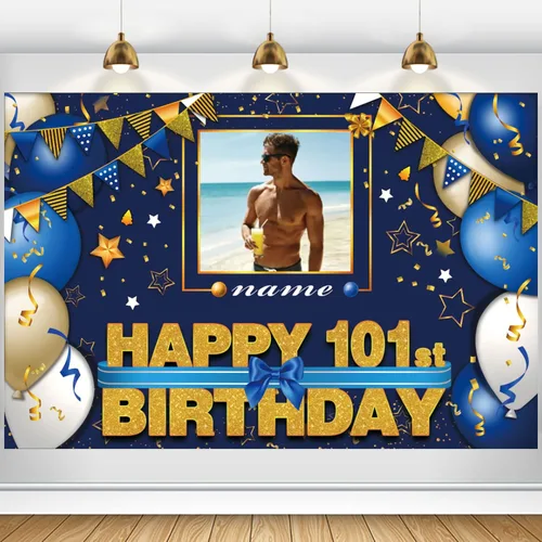 Pancarta Personalizada de Decoraciones de Feliz Cumpleaños 101 - Telón de Fondo de 101 Años para Mujeres Hombres Niños Niñas Suministros de Fiesta