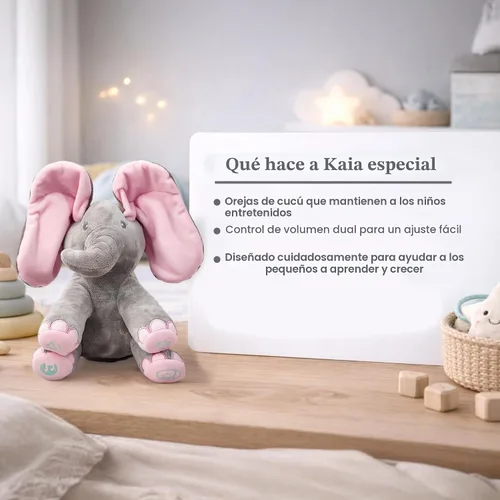 Miniatura 4 de Dimple Kaia Elefante de Peek A Boo, Animal de Peluche Cantando Interactivo con Orejas en Movimiento, Animal de Peluche Musical para Bebés y Niños