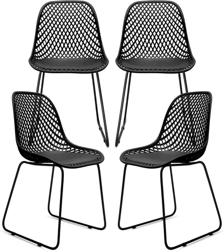 Miniatura 14 de Juego de 2 sillas de comedor modernas, sillas de cocina estables de plástico con base de trineo de metal para comedor (naranja sangre)