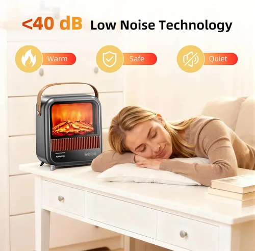 Miniatura 9 de FLYMOON Calentador eléctrico de chimenea de 11.8 pulgadas, calentador de chimenea con diferentes efectos de llama 3D, 750/1200 W, temporizador