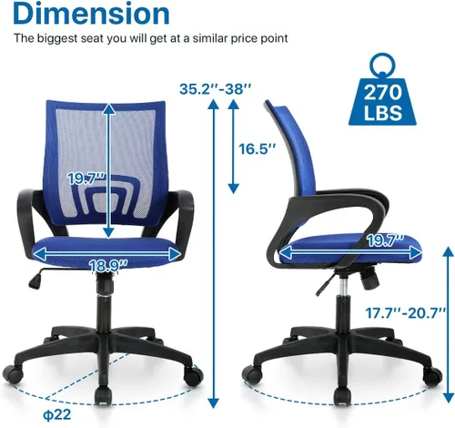 Miniatura 3 de Silla ergonómica de oficina para el hogar, silla de escritorio de malla con respaldo medio, silla de computadora con soporte lumbar, reposabrazos