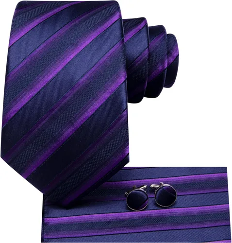 Miniatura 280 de Hi-Tie Corbatas de seda para hombre, diseño de cachemira a rayas, con bolsillo, gemelos cuadrados, conjunto formal de negocios