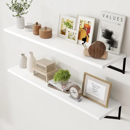 Miniatura 51 de Axeman Estantes flotantes profundos Juego de 2 estantes de pared negros de 16 pulgadas Estantes flotantes de madera de 10 pulgadas