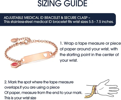 Miniatura 6 de Divoti Pulsera de identificación de alerta médica simple con cadena Rolo pre-grabada para mujer