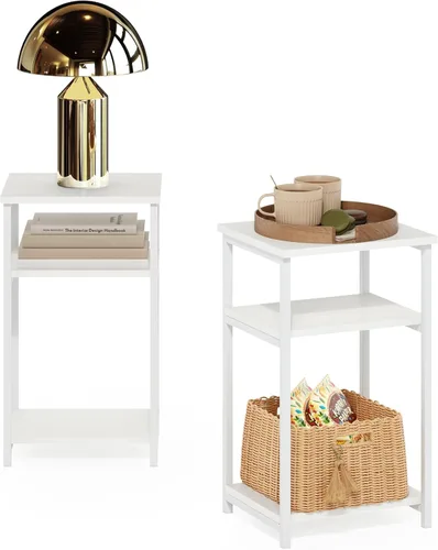 Miniatura 22 de Furinno JUST - Mesita lateral de 3 niveles con tubo giratorio N, estante abierto, mesita de noche con esquina curva redonda, mesita de cama, fácil