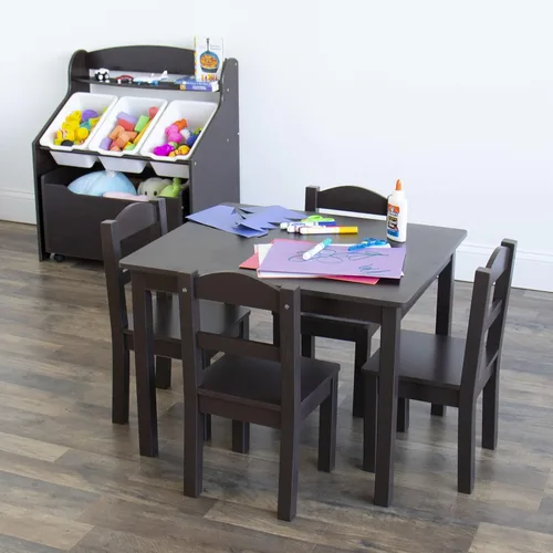 Miniatura 5 de Humble Crew Juego de mesa y 4 sillas de madera para niños, color espresso - Juego de mesa y silla para niños pequeños y niños para artes