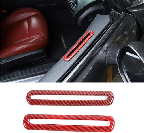 Miniatura 7 de GZXinWei Cubierta de salida de aire de puerta interior de fibra de carbono para Dodge Challenger 2015-2020 2021 2022 2023 Adhesivo para panel