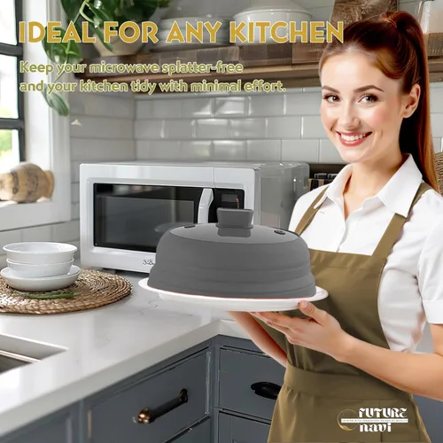 Miniatura 5 de Cubierta plegable para salpicaduras de microondas, tapa de microondas plegable de silicona de vidrio para alimentos, protector de salpicaduras