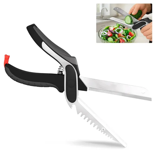 Miniatura 18 de Tijeras de cocina 2 en 1 para alimentos – Cuchillo de tomate de acero inoxidable de 9.5 pulgadas para picar verduras, frutas, queso, carne
