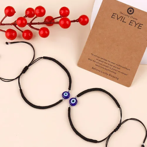 Miniatura 2 de Paquete de 2 pulseras hechas a mano con cuerda roja contra el mal de ojo, pulsera de joyería de ojo azul para mujeres, hombres, adolescentes
