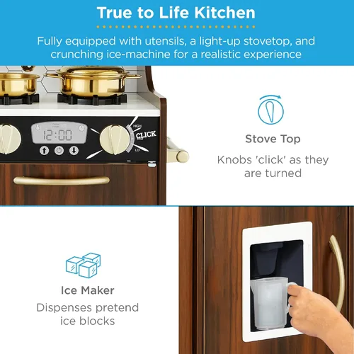 Miniatura 5 de Best Choice Products - Set de cocina de madera de juguete, juego de simulación para niños con diseño realista, teléfono, utensilios, horno, Espresso