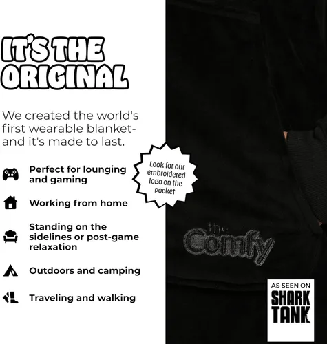 Miniatura 2 de THE COMFY Original - Manta de forro polar de microfibra con forro sherpa, diseño de gran tamaño con capucha y bolsillo de Shark Tank