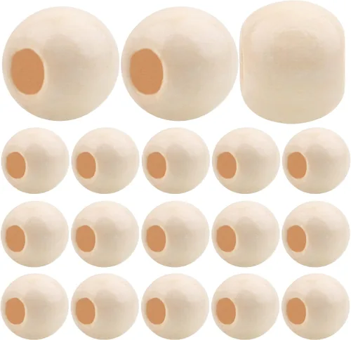Miniatura 9 de Aylifu 300 cuentas espaciadoras de madera redondas naturales europeas con agujero grande para el cabello, cuentas trenzadas para peinado